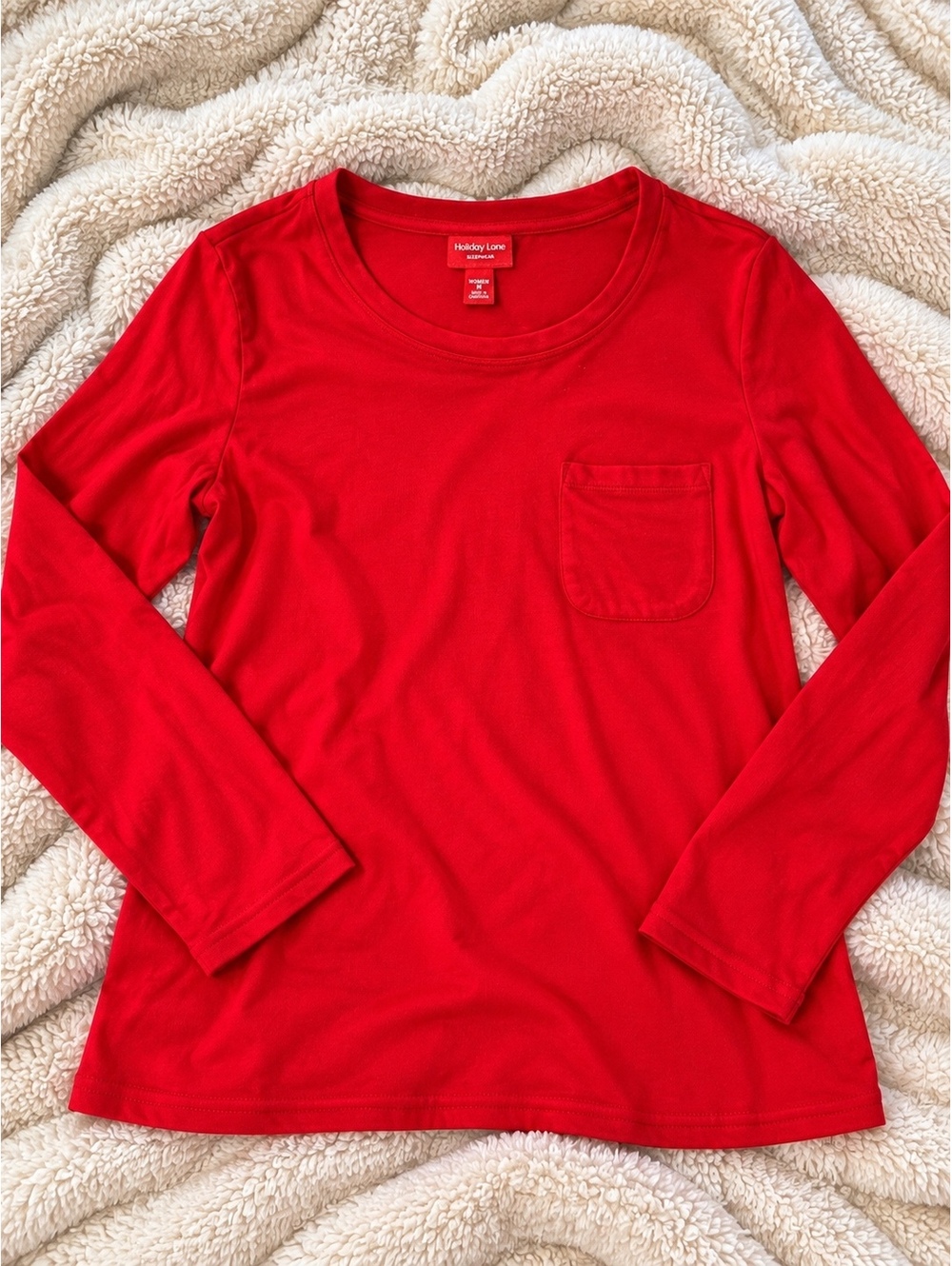 Holiday Lane Women’s Medium Red Long Sleeve Sleep Top Pajama Shirt Pocket